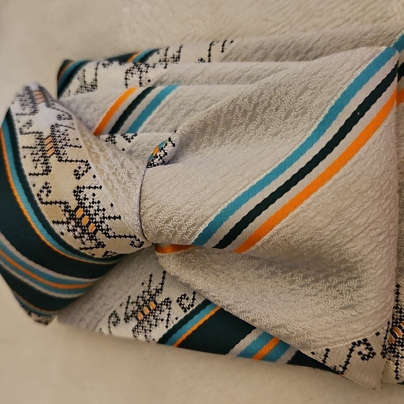 Vtg PRINCE BELLINI Striped Gray and Teal Clip-on Tie - Picture 3 of 7